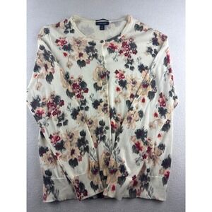 Lands End Womens Floral Print Cardigan Sweater XL  Long Sleeve Button Up Pima
